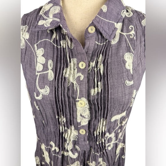 Linen blend lined embroidered dress lavender size M preowned - Picture 3 of 10
